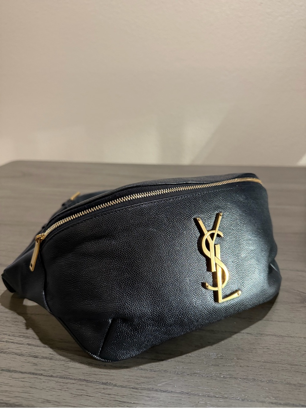 Yves Saint Laurent Black Leather Belt Bag with Gold Hardware